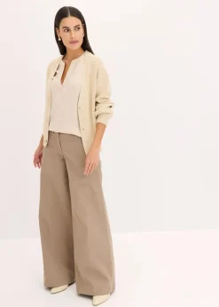 bonprix Nachhaltigere Materialien|Blusen & Tuniken^Lockere Satin-Kurzarmtunika mit überschnittenen Schultern beige