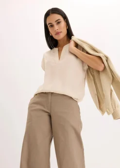 bonprix Nachhaltigere Materialien|Blusen & Tuniken^Lockere Satin-Kurzarmtunika mit überschnittenen Schultern beige