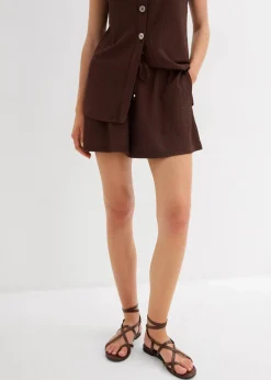 bonprix Hosen|Shorts^Lockere Schlupf-Shorts aus strukturiertem Crêpe terrabraun