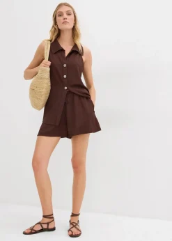 bonprix Hosen|Shorts^Lockere Schlupf-Shorts aus strukturiertem Crêpe terrabraun
