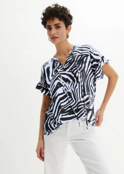 bonprix Bekleidung·Jacken & Mäntel|Blusen & Tuniken^Lockere Tunika aus Viskose weiß/schwarz zebra bedruckt