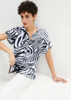 bonprix Bekleidung·Jacken & Mäntel|Blusen & Tuniken^Lockere Tunika aus Viskose weiß/schwarz zebra bedruckt