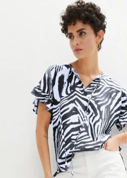 bonprix Bekleidung·Jacken & Mäntel|Blusen & Tuniken^Lockere Tunika aus Viskose weiß/schwarz zebra bedruckt