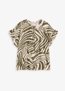 bonprix Blusen & Tuniken|Bekleidung·Jacken & Mäntel^Lockere Tunika aus Viskose natur/dunkeloliv zebra bedruckt