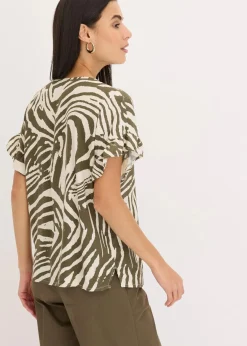 bonprix Blusen & Tuniken|Bekleidung·Jacken & Mäntel^Lockere Tunika aus Viskose natur/dunkeloliv zebra bedruckt