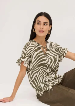 bonprix Blusen & Tuniken|Bekleidung·Jacken & Mäntel^Lockere Tunika aus Viskose natur/dunkeloliv zebra bedruckt