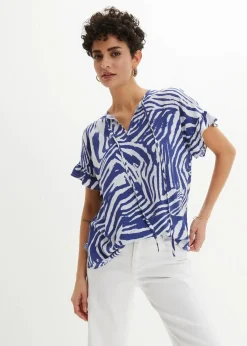 bonprix Blusen & Tuniken|Bekleidung·Jacken & Mäntel^Lockere Tunika aus Viskose weiß/edelsteinblau zebra bedruckt