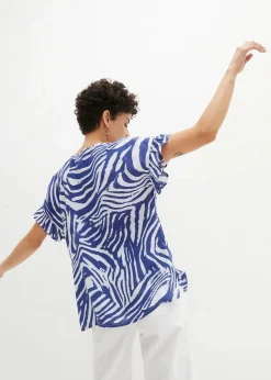 bonprix Blusen & Tuniken|Bekleidung·Jacken & Mäntel^Lockere Tunika aus Viskose weiß/edelsteinblau zebra bedruckt