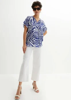 bonprix Blusen & Tuniken|Bekleidung·Jacken & Mäntel^Lockere Tunika aus Viskose weiß/edelsteinblau zebra bedruckt