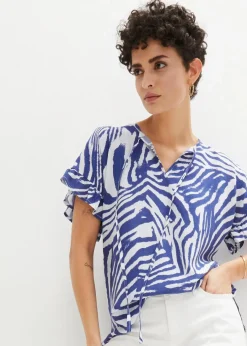 bonprix Blusen & Tuniken|Bekleidung·Jacken & Mäntel^Lockere Tunika aus Viskose weiß/edelsteinblau zebra bedruckt