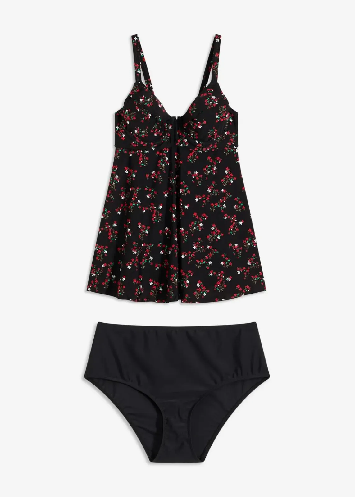 bonprix Große Cups D-F|Tankinis^Long Tankini (2-tlg.Set) schwarz floral
