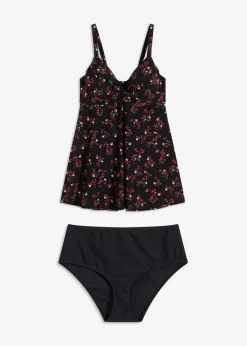 bonprix Bademode·Tankinis|Bademode·Große Cups D-F^Long Tankini (2-tlg.Set) schwarz floral