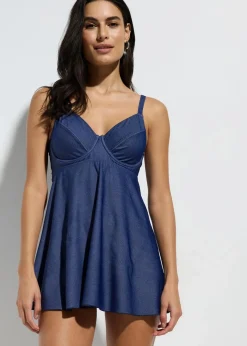 bonprix Bademode·Tankinis|Bademode·Große Cups D-F^Long Tankini (2-tlg.Set) in Jeansoptik dunkelblau denim