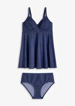 bonprix Große Cups D-F|Tankinis^Long Tankini (2-tlg.Set) in Jeansoptik dunkelblau denim