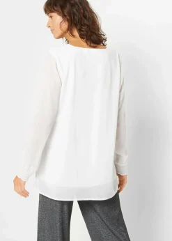 bonprix Blusen & Tuniken|Nachhaltigere Materialien^Long- Tunikabluse wollweiß