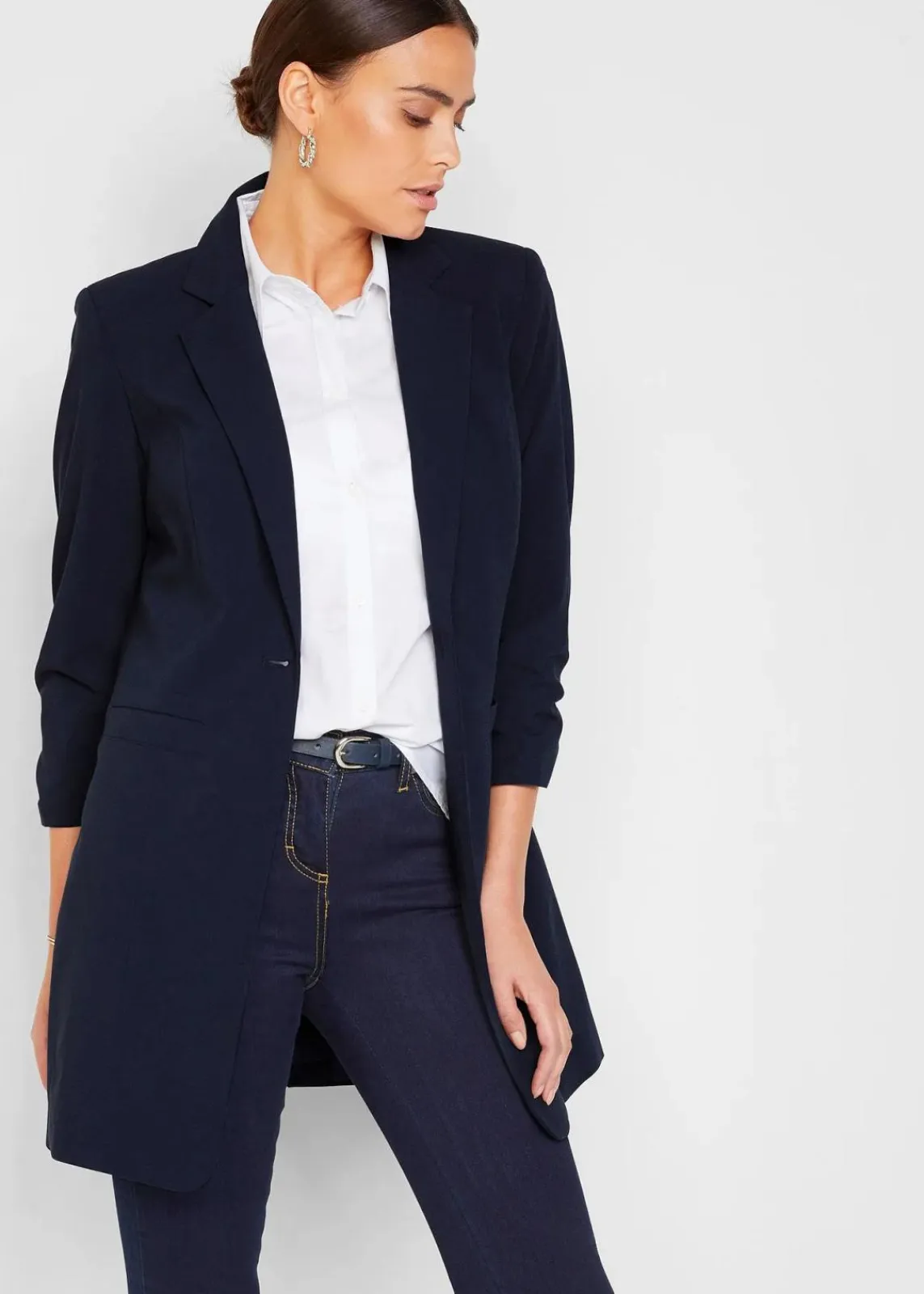 bonprix Blazer|Bekleidung·Basics^Long-Blazer dunkelblau