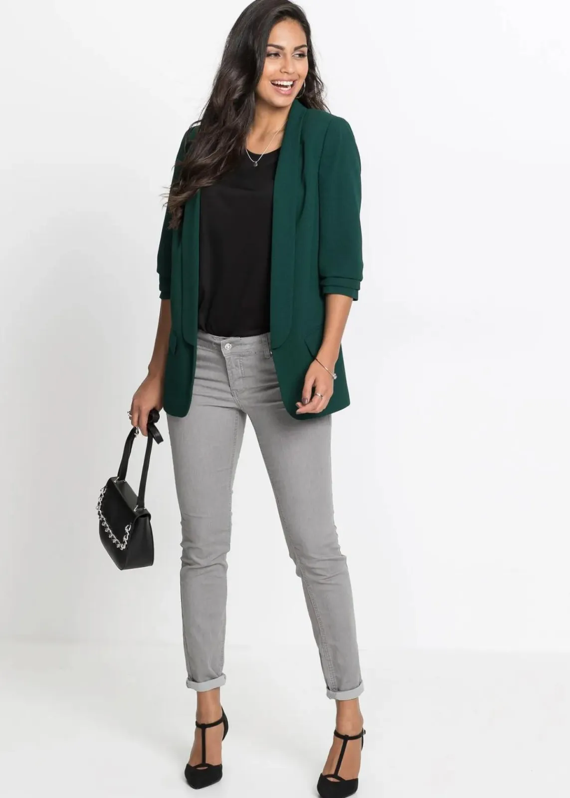 bonprix Blazer|Bekleidung·Basics^Longblazer tiefgrün