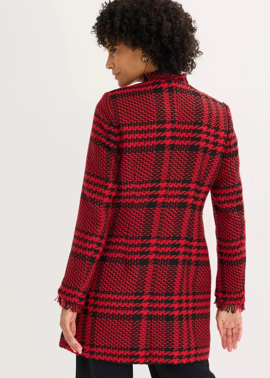 bonprix Bekleidung·Basics|Blazer^Longblazer aus Bouclé tiefrot/schwarz kariert