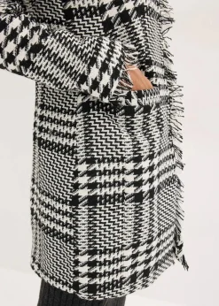 bonprix Blazer|Bekleidung·Basics^Longblazer aus Bouclé schwarz/wollweiß kariert