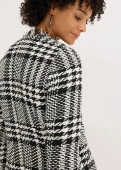 bonprix Blazer|Bekleidung·Basics^Longblazer aus Bouclé schwarz/wollweiß kariert
