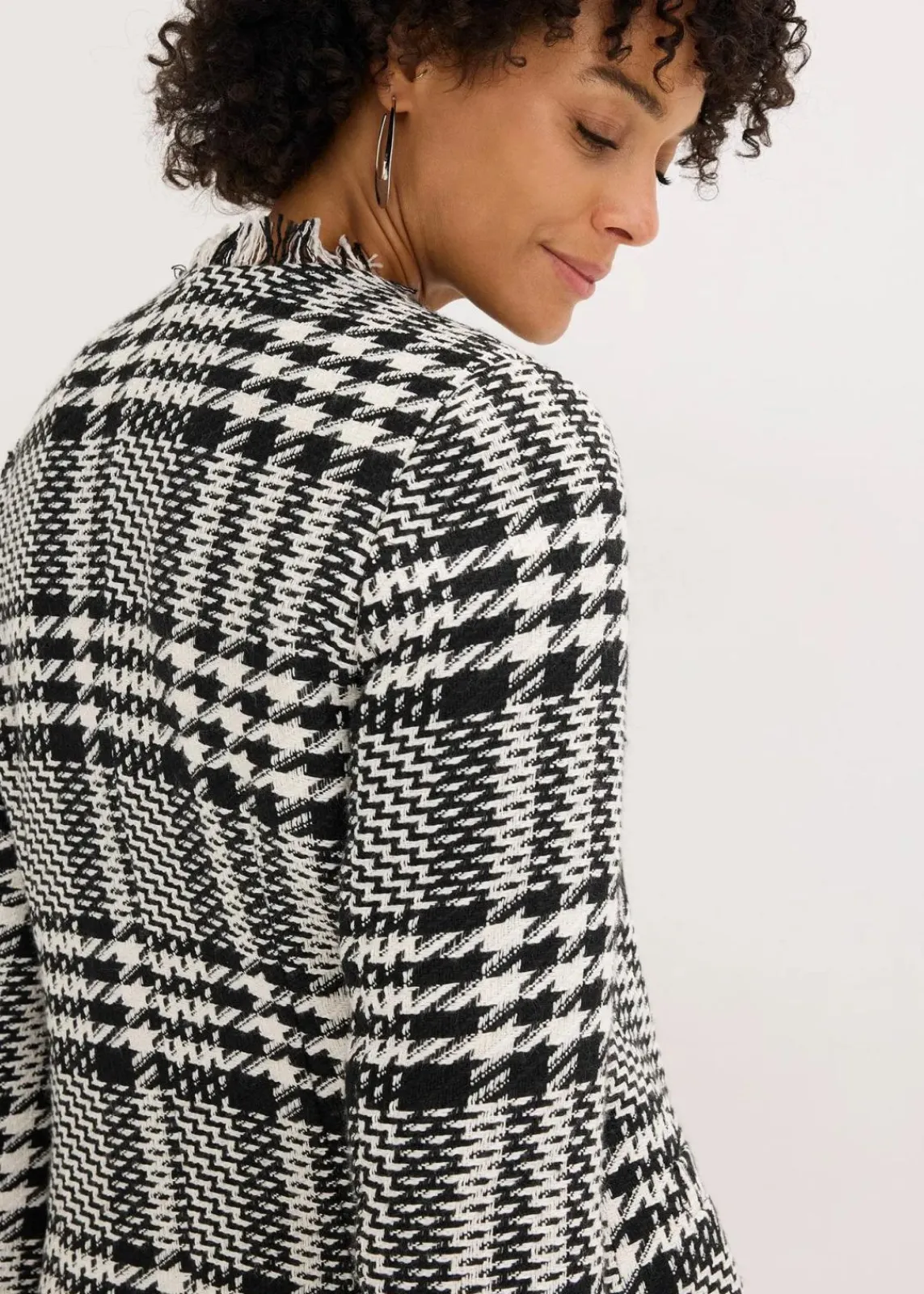 bonprix Blazer|Bekleidung·Basics^Longblazer aus Bouclé schwarz/wollweiß kariert