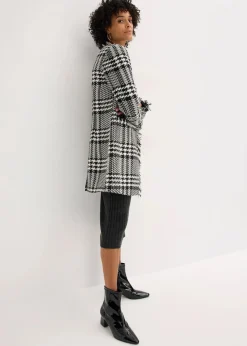 bonprix Blazer|Bekleidung·Basics^Longblazer aus Bouclé schwarz/wollweiß kariert