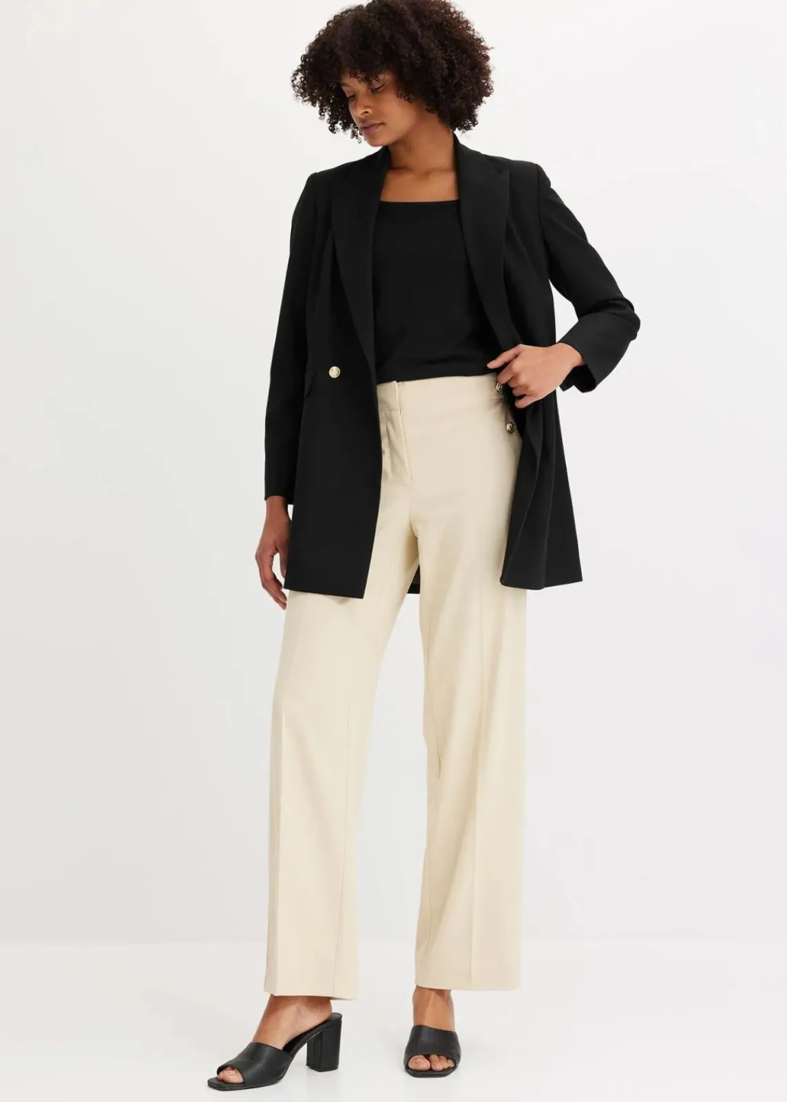 bonprix Blazer^Longblazer mit dekorativen Knöpfen schwarz