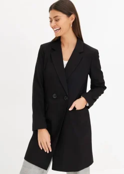 bonprix Jacken & Mäntel|Nachhaltigere Materialien^Longblazer mit V-Ausschnitt, langarm schwarz