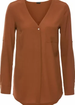 bonprix Blusen & Tuniken|Bekleidung·Jacken & Mäntel^Longbluse cognac