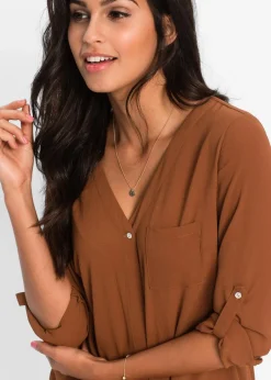 bonprix Blusen & Tuniken|Bekleidung·Jacken & Mäntel^Longbluse cognac