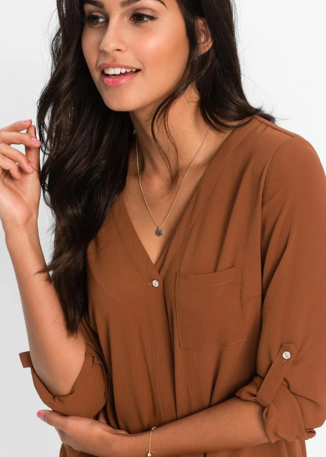 bonprix Blusen & Tuniken|Bekleidung·Jacken & Mäntel^Longbluse cognac