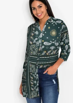 bonprix Bekleidung·Jacken & Mäntel|Blusen & Tuniken^Longbluse dunkelgrün paisley