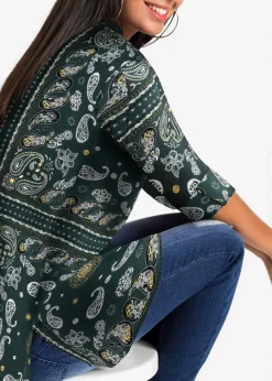 bonprix Bekleidung·Jacken & Mäntel|Blusen & Tuniken^Longbluse dunkelgrün paisley