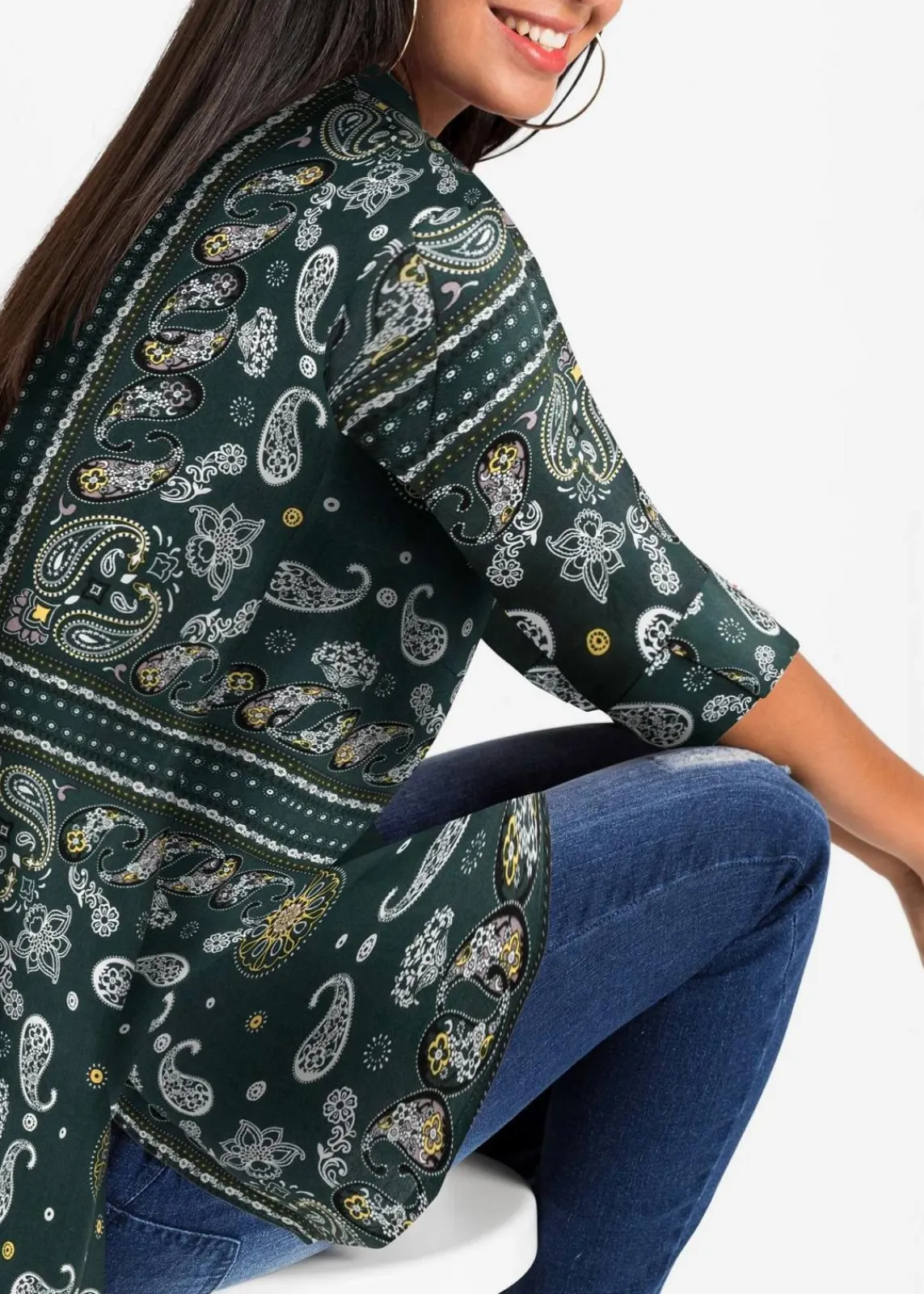 bonprix Bekleidung·Jacken & Mäntel|Blusen & Tuniken^Longbluse dunkelgrün paisley