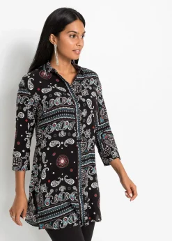 bonprix Blusen & Tuniken|Bekleidung·Jacken & Mäntel^Longbluse schwarz paisley