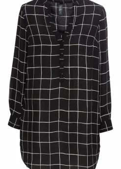 bonprix Bekleidung·Jacken & Mäntel|Blusen & Tuniken^Longbluse schwarz/weiß kariert