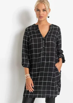 bonprix Bekleidung·Jacken & Mäntel|Blusen & Tuniken^Longbluse schwarz/weiß kariert