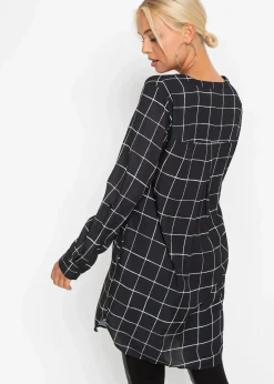 bonprix Bekleidung·Jacken & Mäntel|Blusen & Tuniken^Longbluse schwarz/weiß kariert