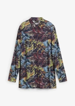bonprix Bekleidung·Jacken & Mäntel|Blusen & Tuniken^Longbluse blau/grau schlange bedruckt
