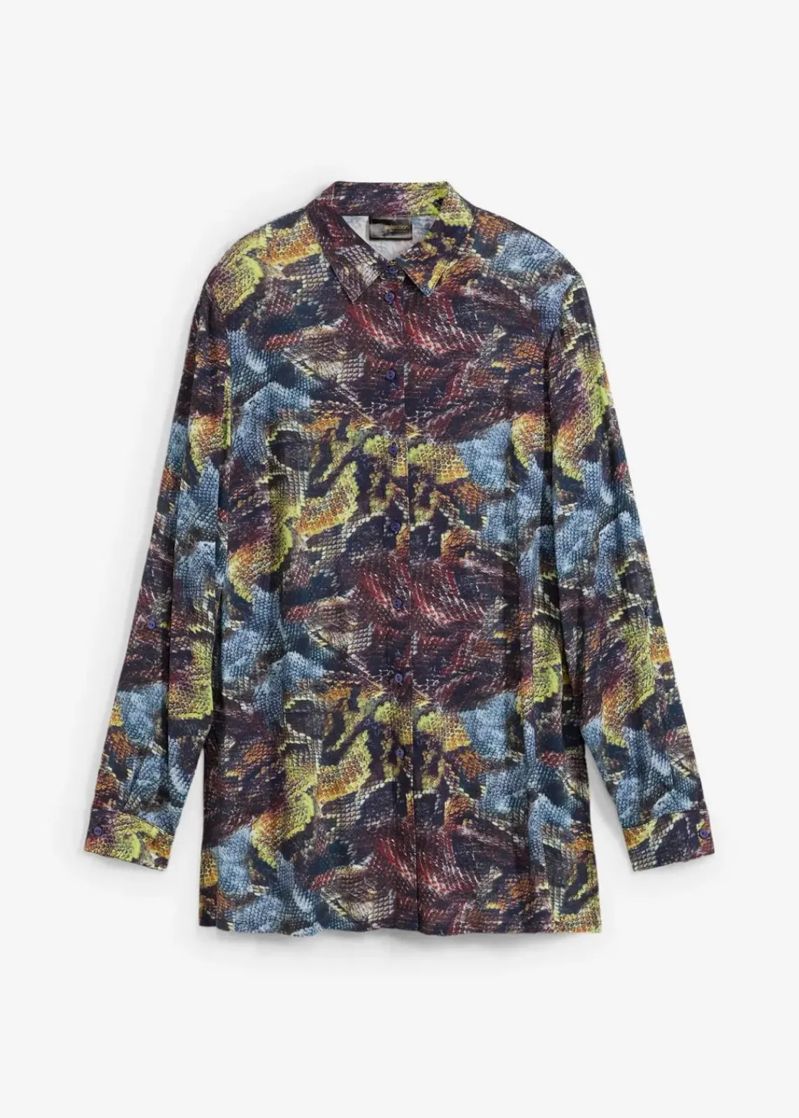 bonprix Bekleidung·Jacken & Mäntel|Blusen & Tuniken^Longbluse blau/grau schlange bedruckt