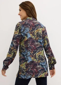 bonprix Bekleidung·Jacken & Mäntel|Blusen & Tuniken^Longbluse blau/grau schlange bedruckt