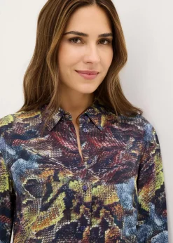 bonprix Bekleidung·Jacken & Mäntel|Blusen & Tuniken^Longbluse blau/grau schlange bedruckt