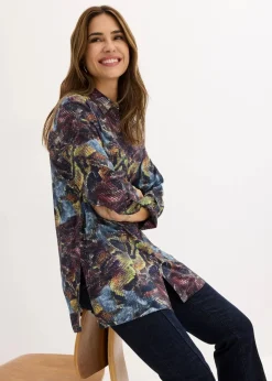 bonprix Bekleidung·Jacken & Mäntel|Blusen & Tuniken^Longbluse blau/grau schlange bedruckt