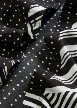 bonprix Bekleidung·Jacken & Mäntel|Blusen & Tuniken^Longbluse schwarz / weiß graphisch bedruckt
