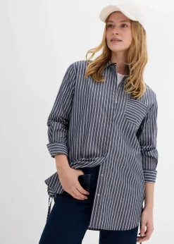 bonprix Bekleidung·Jacken & Mäntel|Blusen & Tuniken^Longbluse aus reiner Baumwolle dunkelblau/weiß gestreift