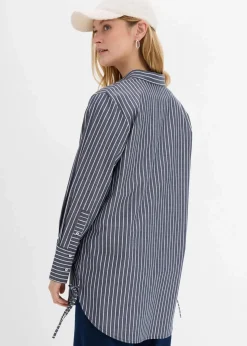 bonprix Bekleidung·Jacken & Mäntel|Blusen & Tuniken^Longbluse aus reiner Baumwolle dunkelblau/weiß gestreift