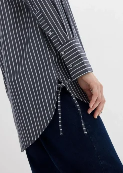 bonprix Bekleidung·Jacken & Mäntel|Blusen & Tuniken^Longbluse aus reiner Baumwolle dunkelblau/weiß gestreift