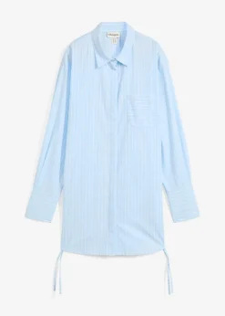 bonprix Blusen & Tuniken|Bekleidung·Jacken & Mäntel^Longbluse aus reiner Baumwolle eisblau/weiß gestreift