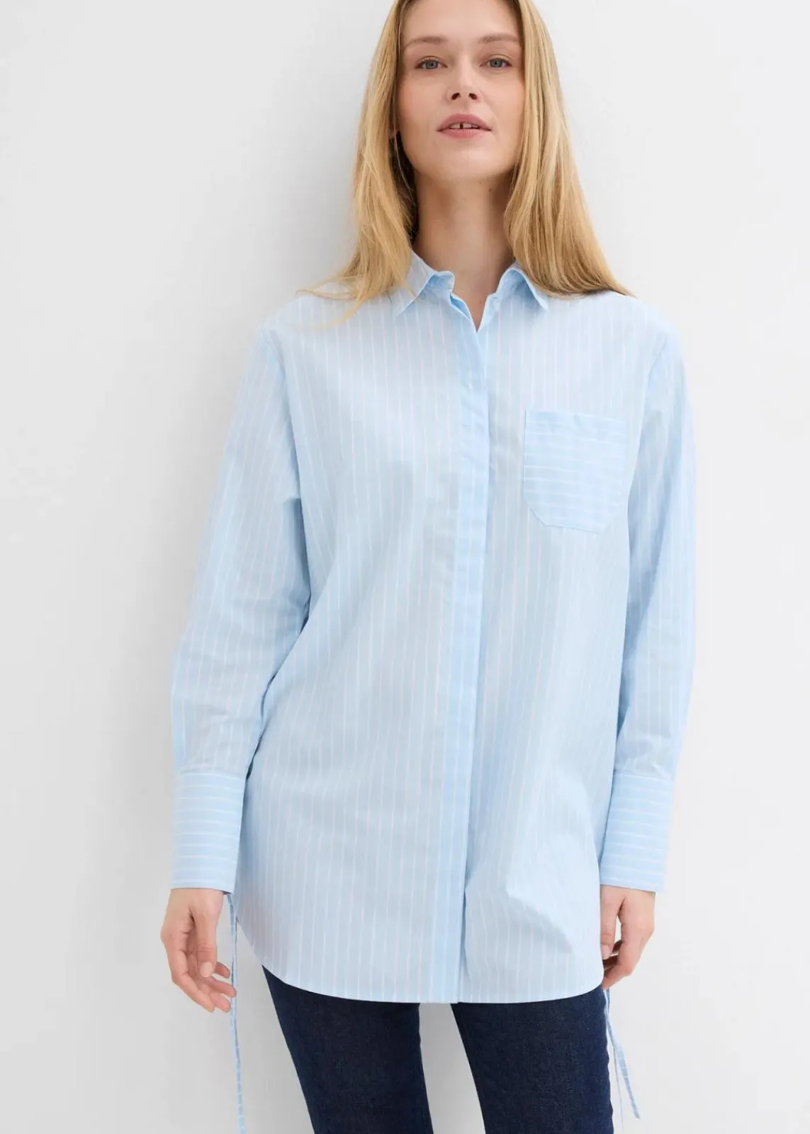 bonprix Blusen & Tuniken|Bekleidung·Jacken & Mäntel^Longbluse aus reiner Baumwolle eisblau/weiß gestreift