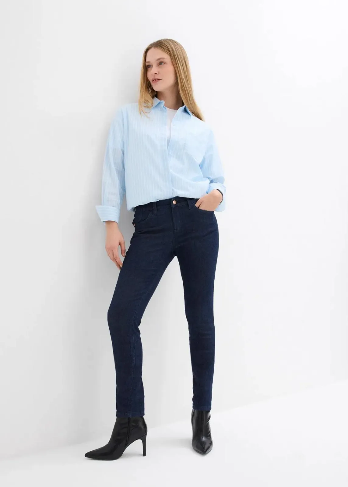bonprix Blusen & Tuniken|Bekleidung·Jacken & Mäntel^Longbluse aus reiner Baumwolle eisblau/weiß gestreift